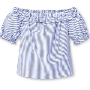 NWT Vineyard Vines Blue & White Seersucker Striped Off Shoulder Bardot Top Med